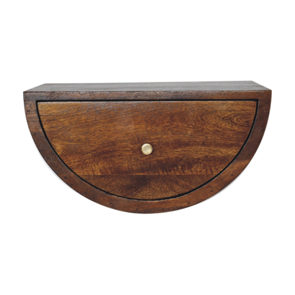 Solid Wood Chestnut Crescent Floating Nightstand, 1-Drawer