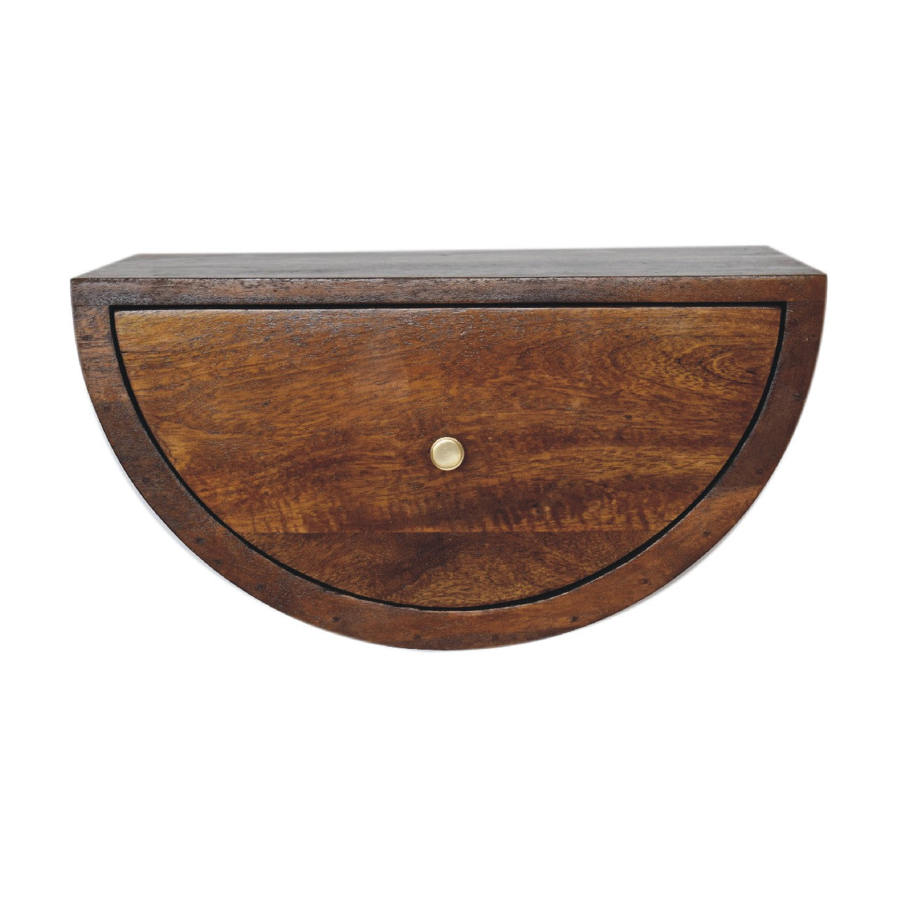 Solid Wood Chestnut Crescent Floating Nightstand, 1-Drawer
