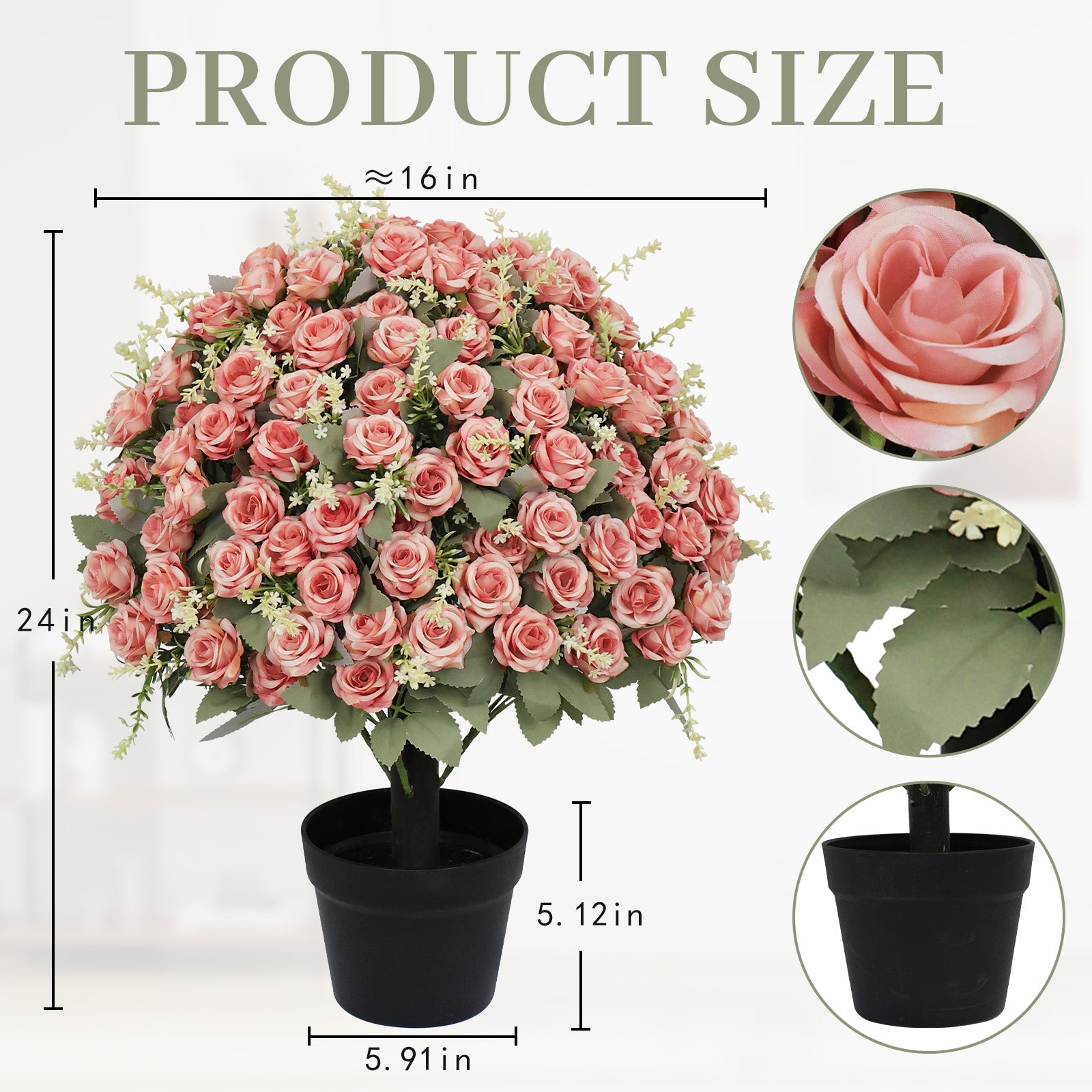 24-Inch Artificial Rose Decoration in Pink