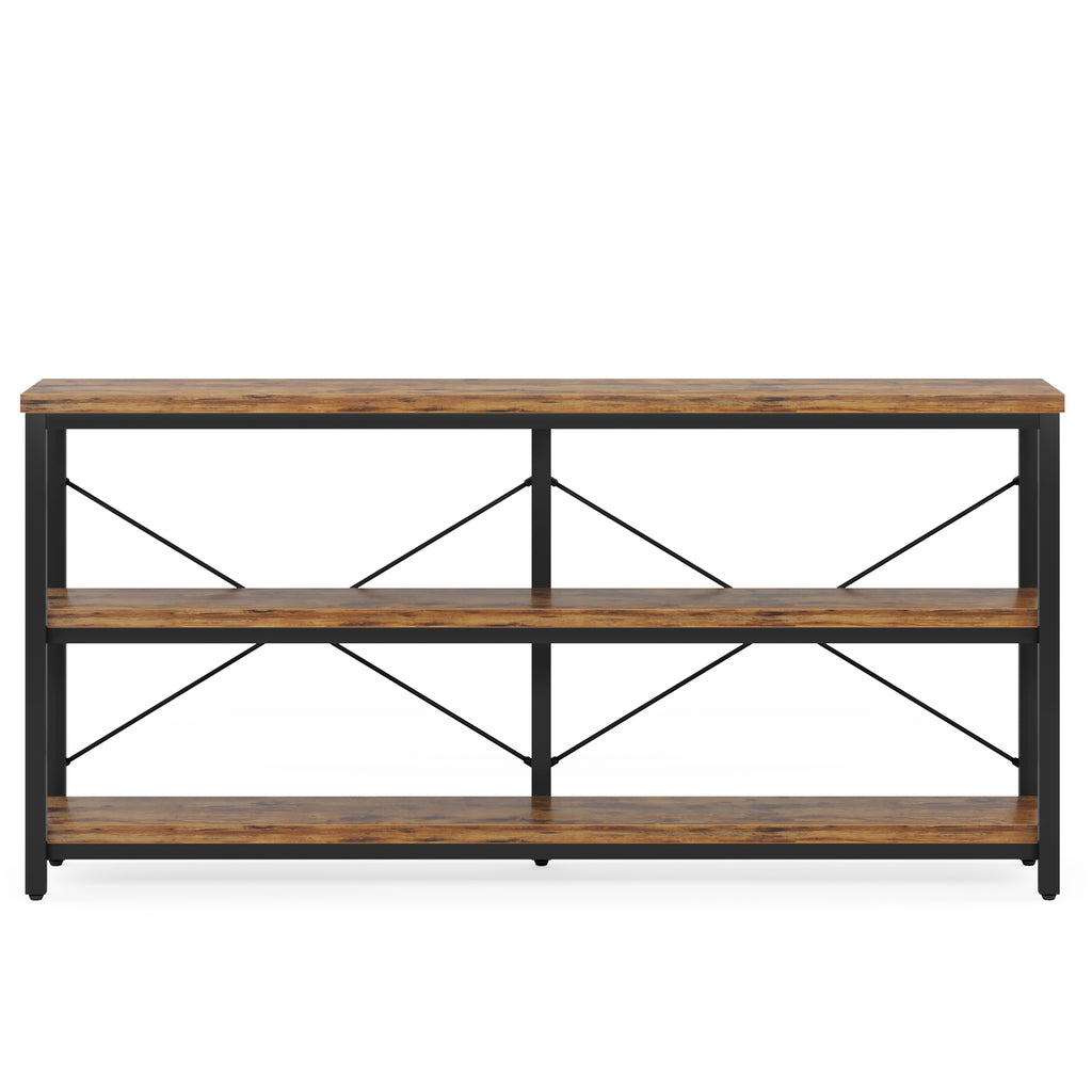 55” Industrial Console Table with Storage Shelves – Rustic