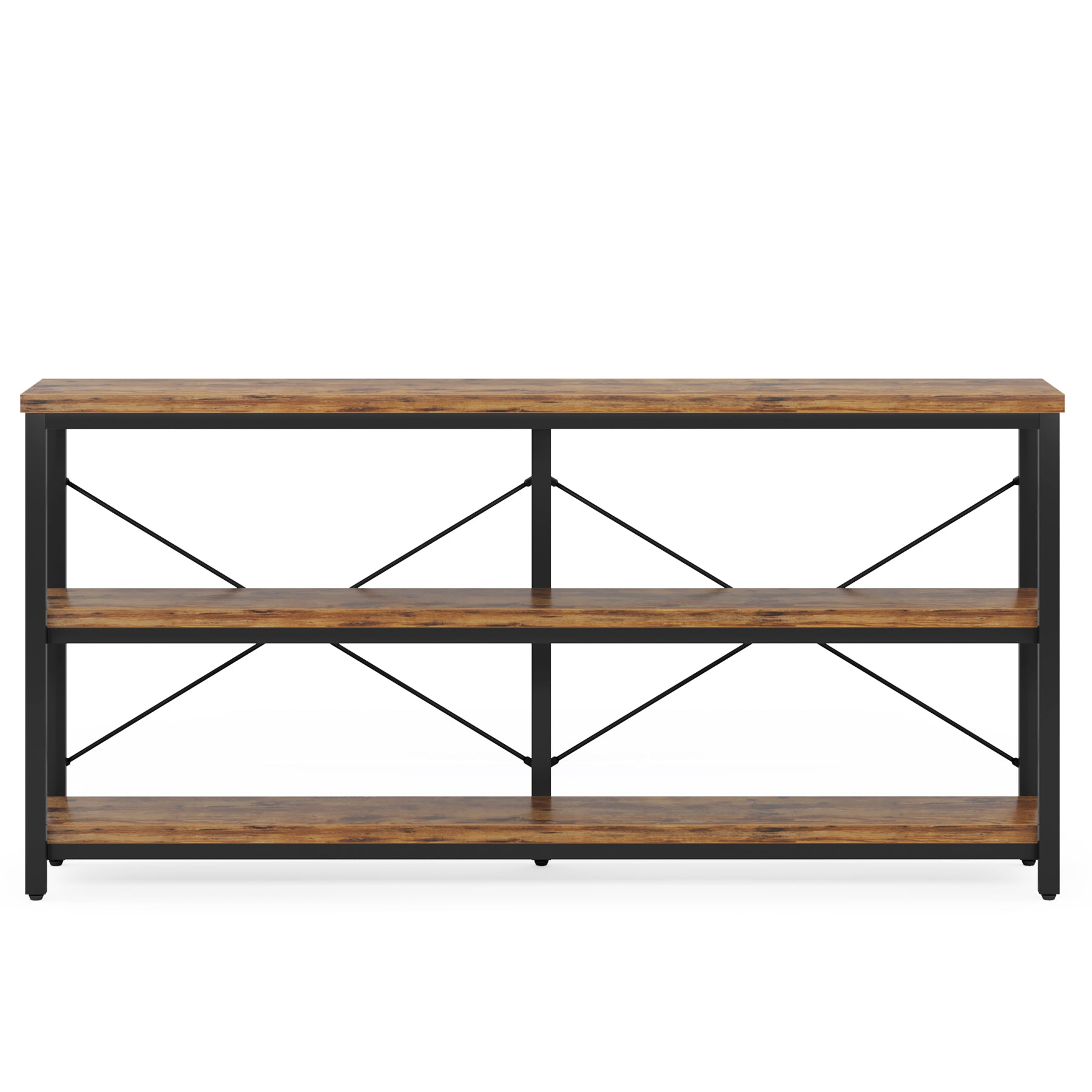 55” Industrial Console Table with Storage Shelves – Rustic