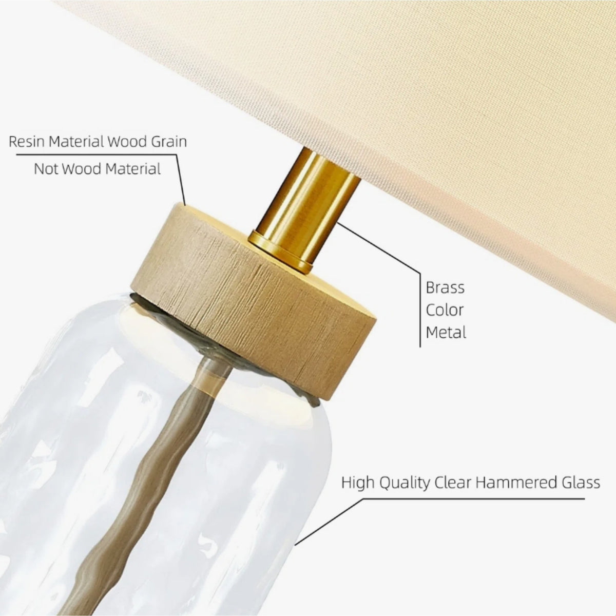 24-Inch Bohemian Dimmable Table Lamp, Clear Glass, Wood-Grain Base