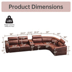 6-Piece Modular Leather Sofa with 2 Cup Holders