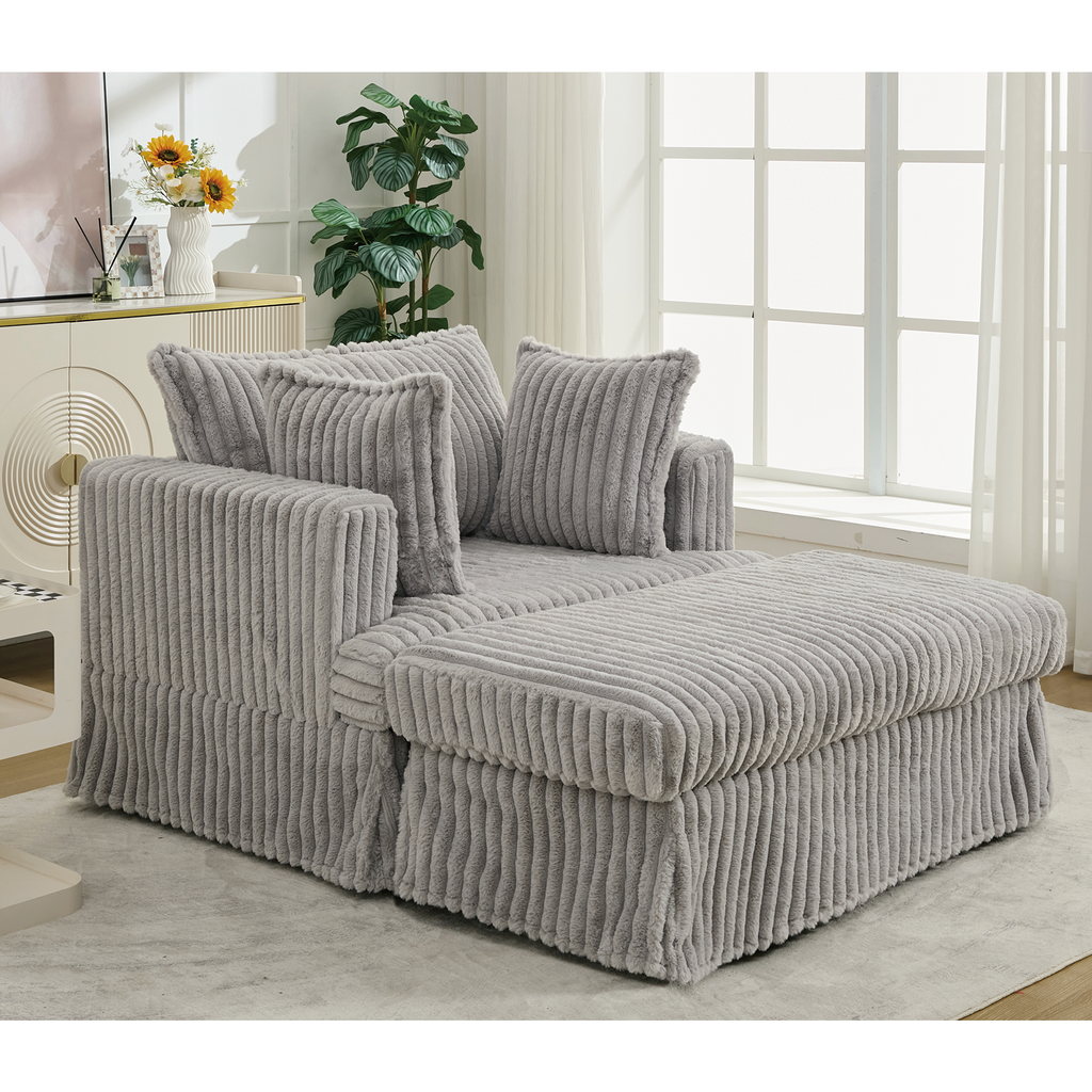 47.7" Oversized Corduroy Chaise Longue with Ottoman