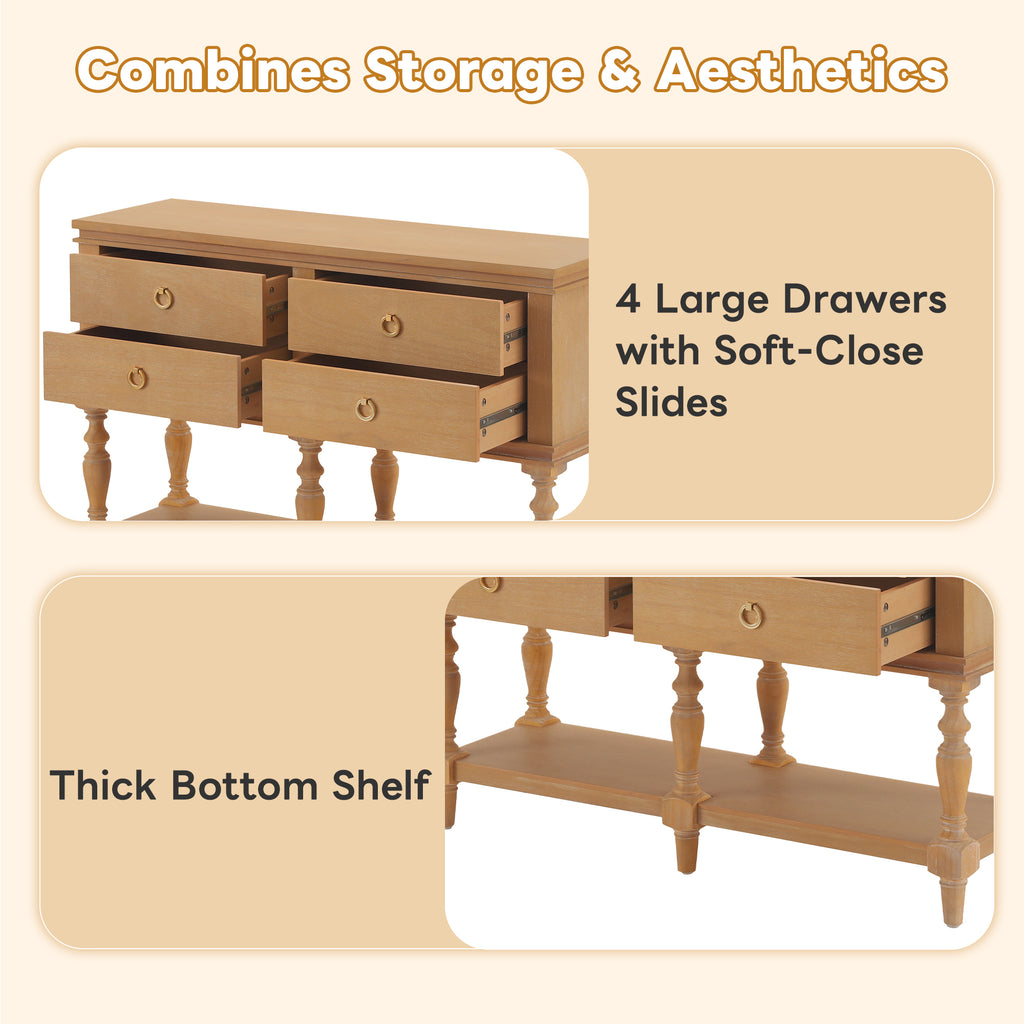 42" Vintage Console Table with 4 Soft-Close Drawers
