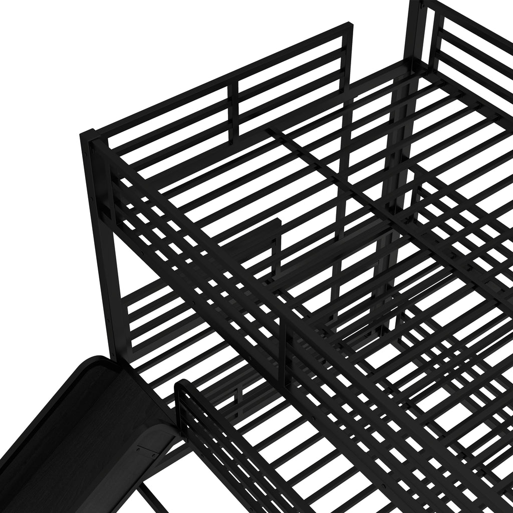 Queen Over Queen Over Queen Bunk Bed with Slide