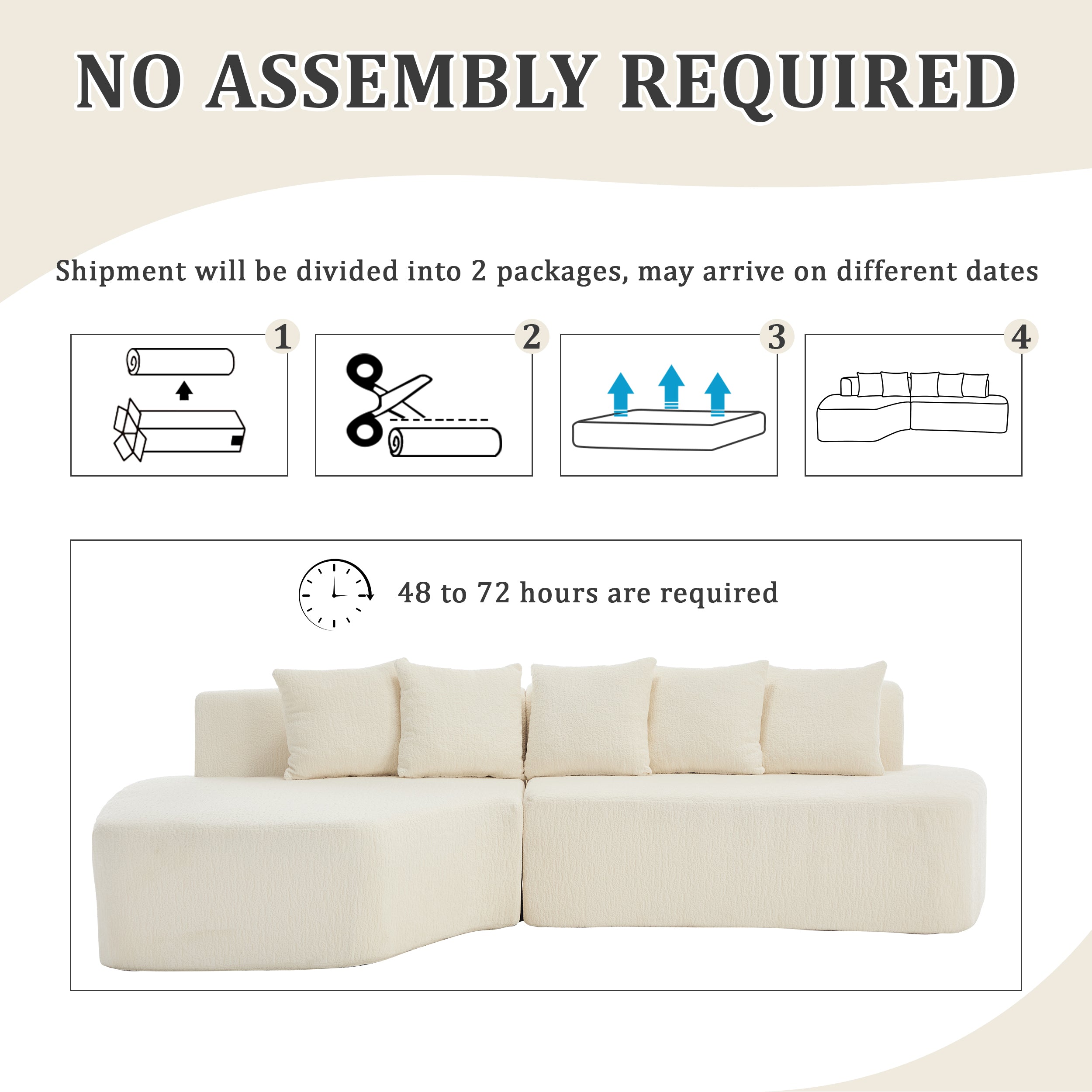 Compression Sectional Couch with Comfy Chaise