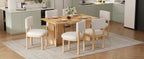 TREXM Farmhouse Wood Dining Table Set for 6 with Upholstered Chairs
