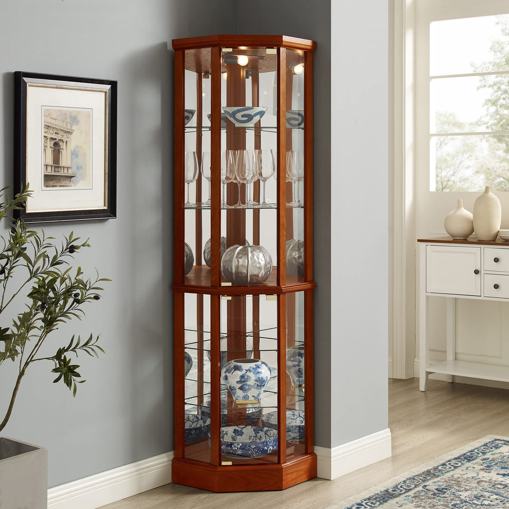6 Shelf Lighted Corner Curio Cabinet