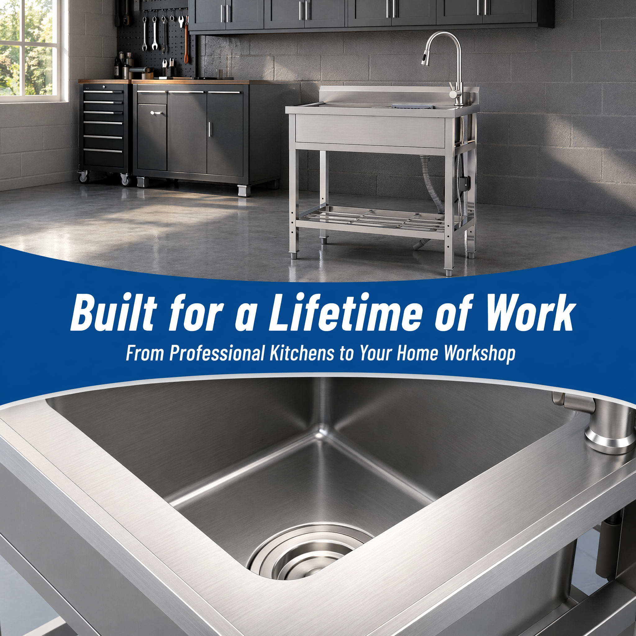 Stainless Steel Utility Sink, Freestanding Sink 2