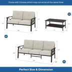 3-Piece Metal Patio Furniture Set, 5-Seat All-Weather Conversation Sofa