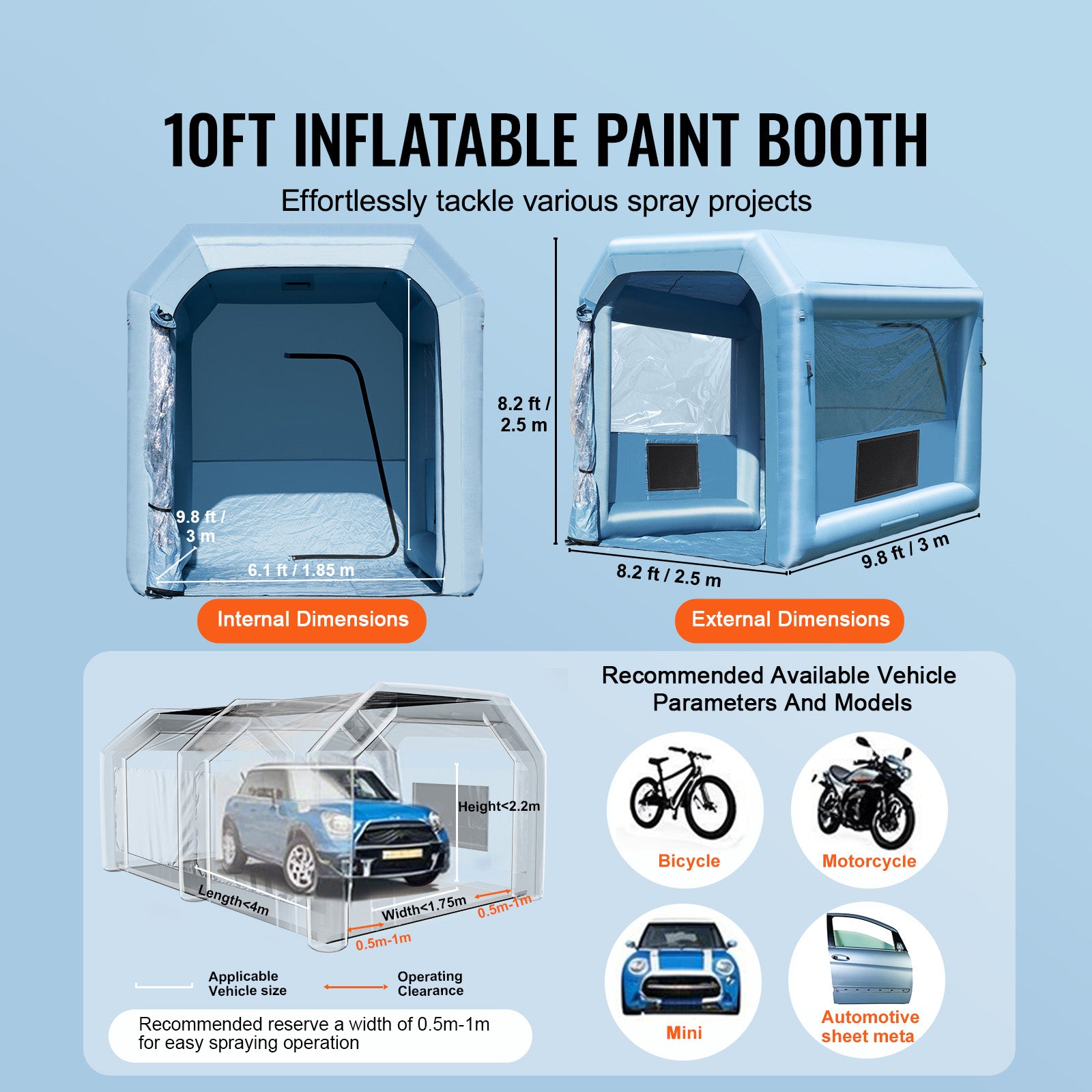 Inflatable Paint Booth - 9.8 x 8.2 x 8.2 ft