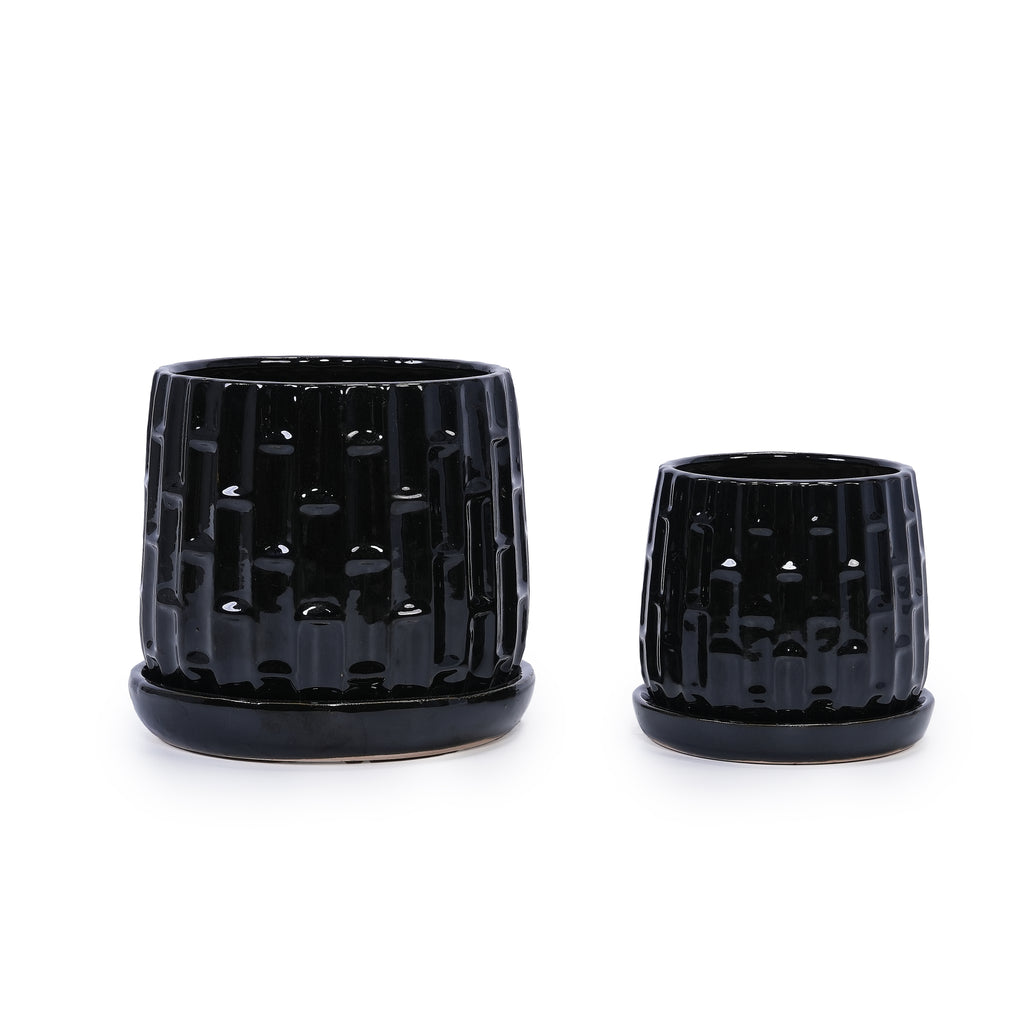 Handmade Ceramic Flower Pot with Groove Pattern
