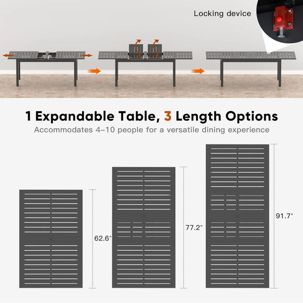 63"-92" Extendable Aluminum Outdoor Dining Table