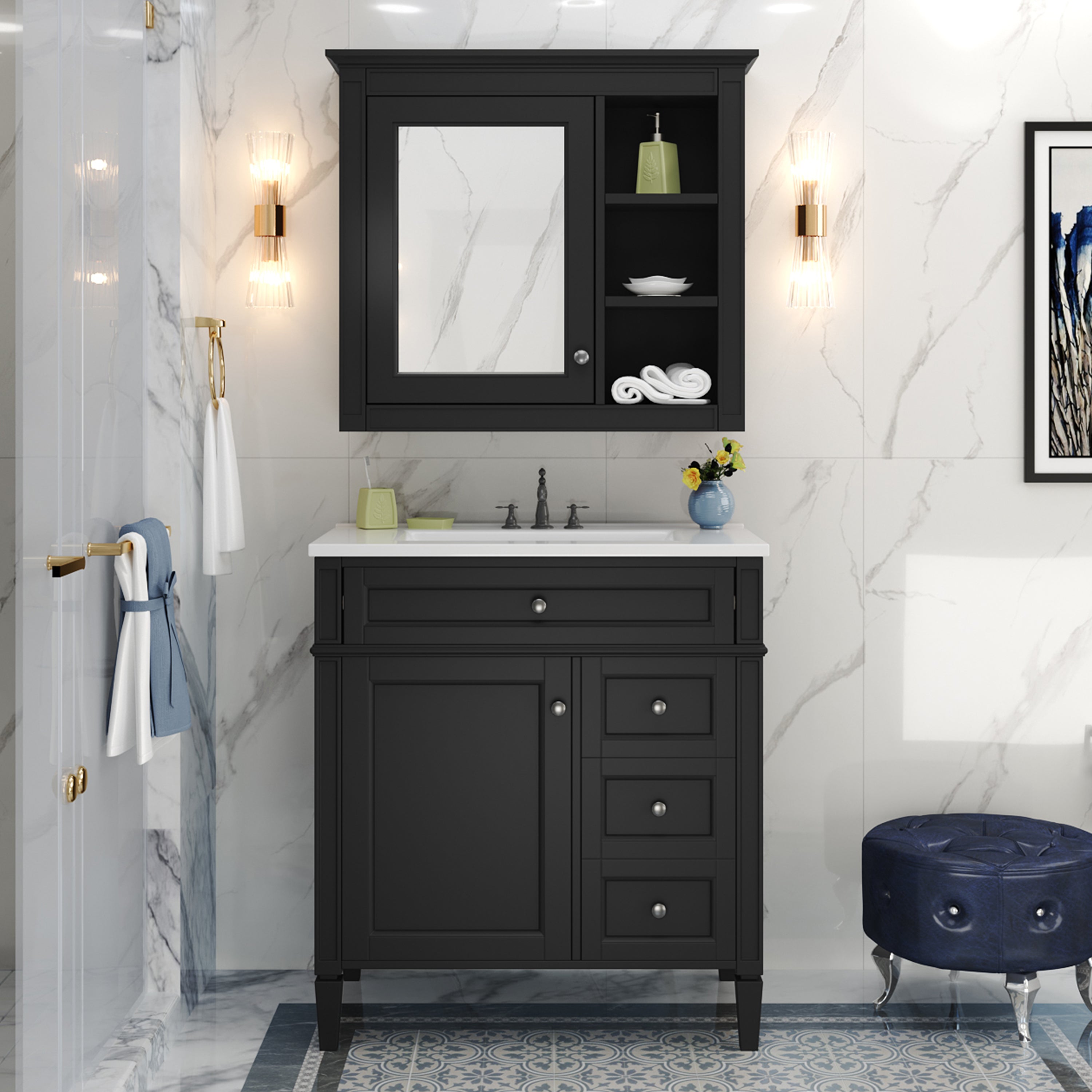 30" Bathroom Vanity with Top Sink and Storage Cabinet