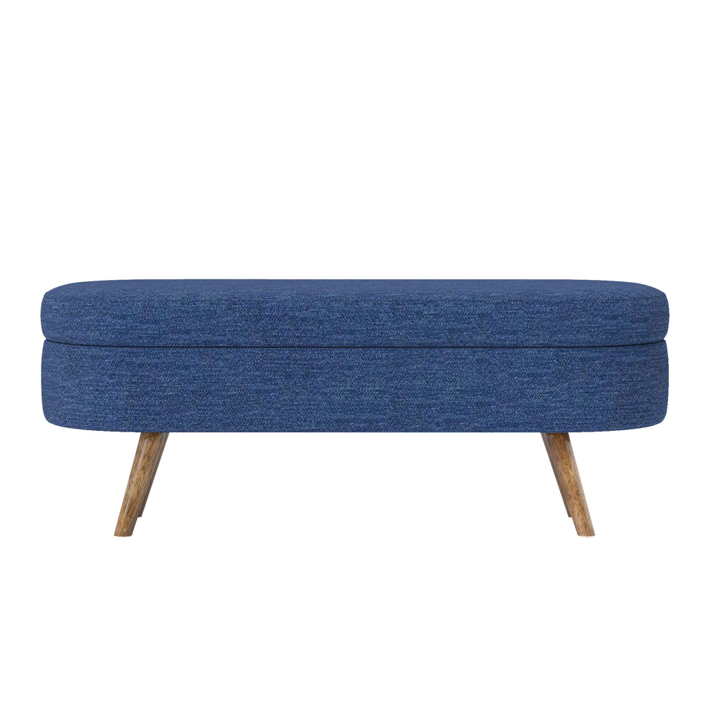 Blue Oval Storage Bench with Rubber Wood Legs