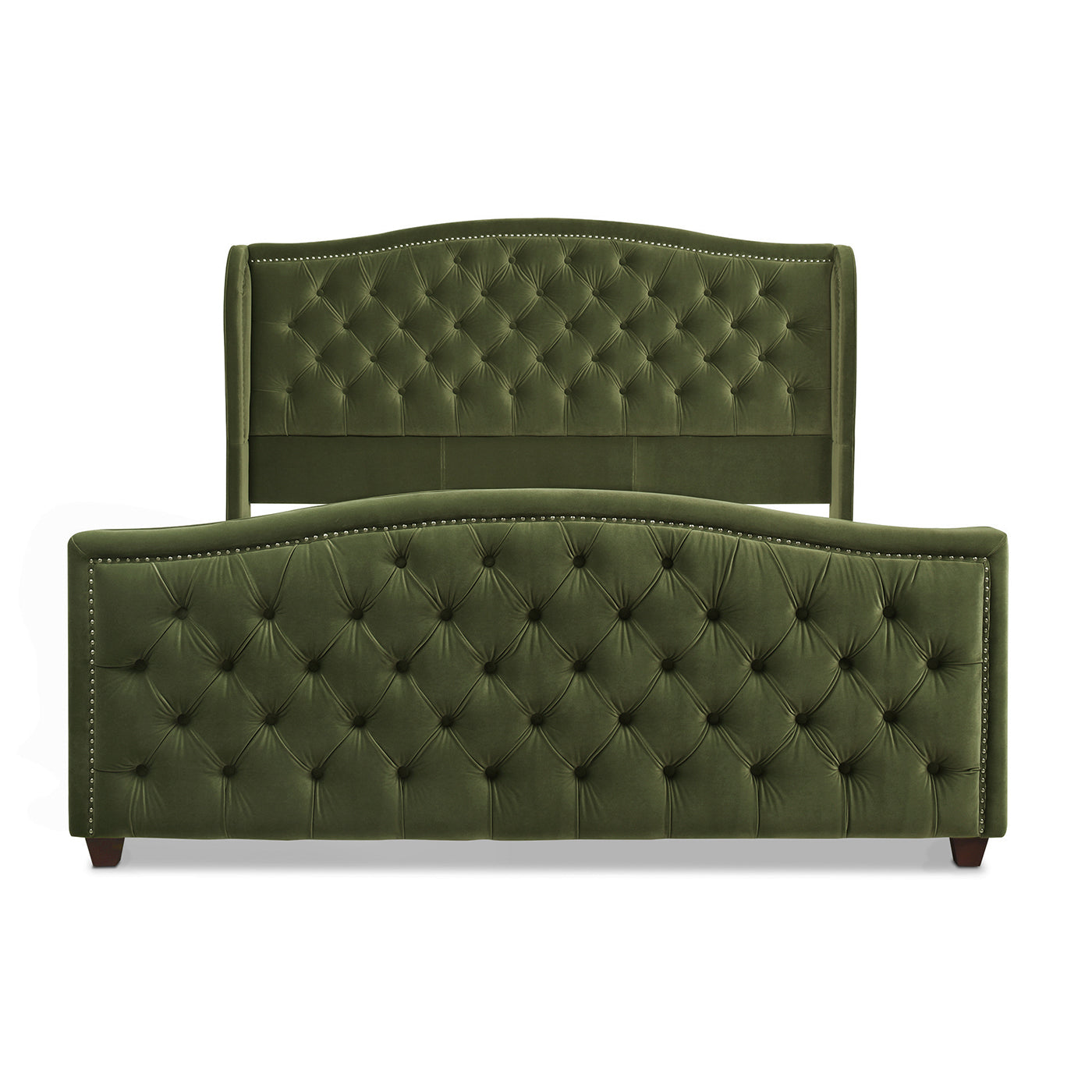 Marcella Upholstered Shelter Headboard Bed Set, King, Olive