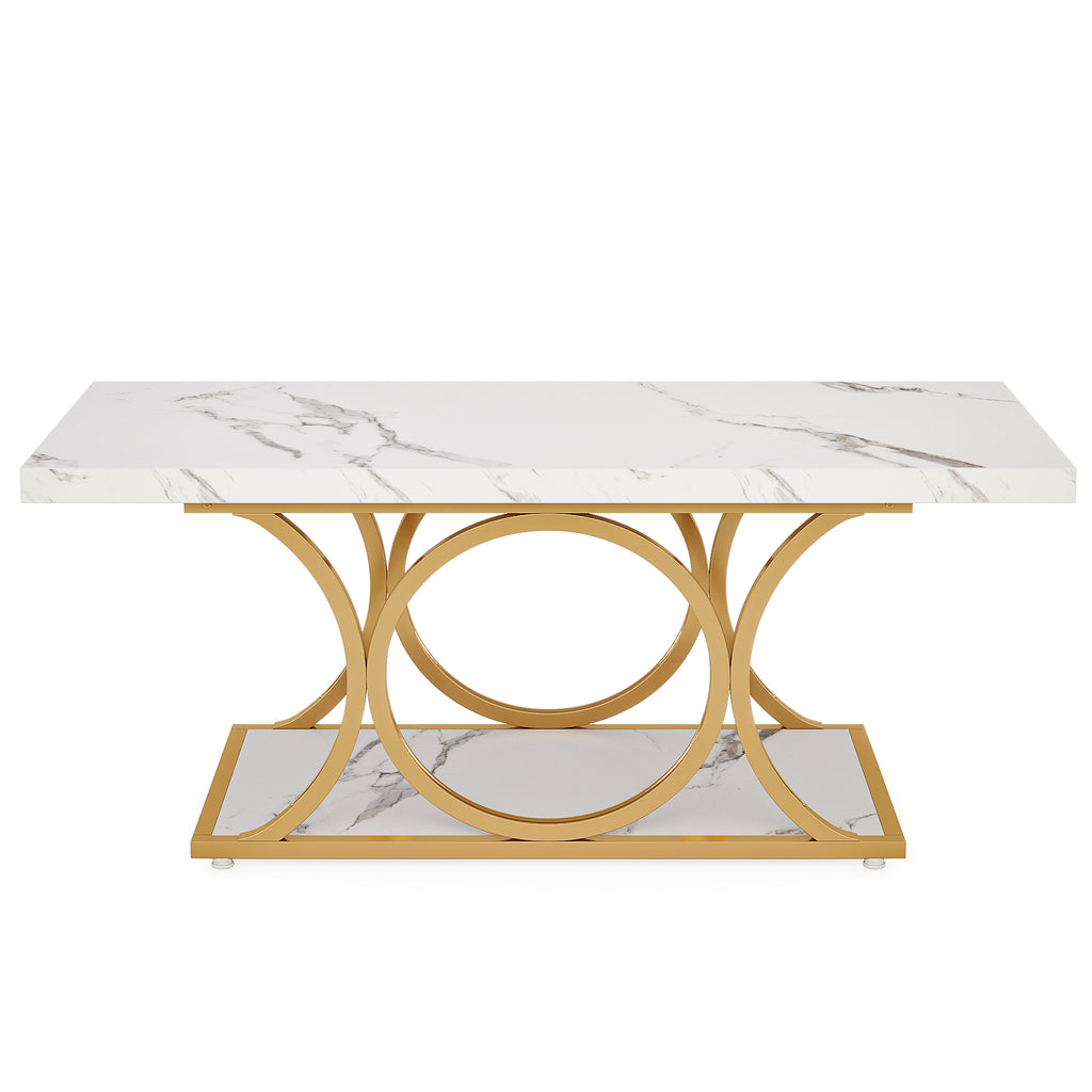 47.24-inch Modern Rectangle Coffee Table in White & Gold