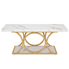 47.24-inch Modern Rectangle Coffee Table in White & Gold