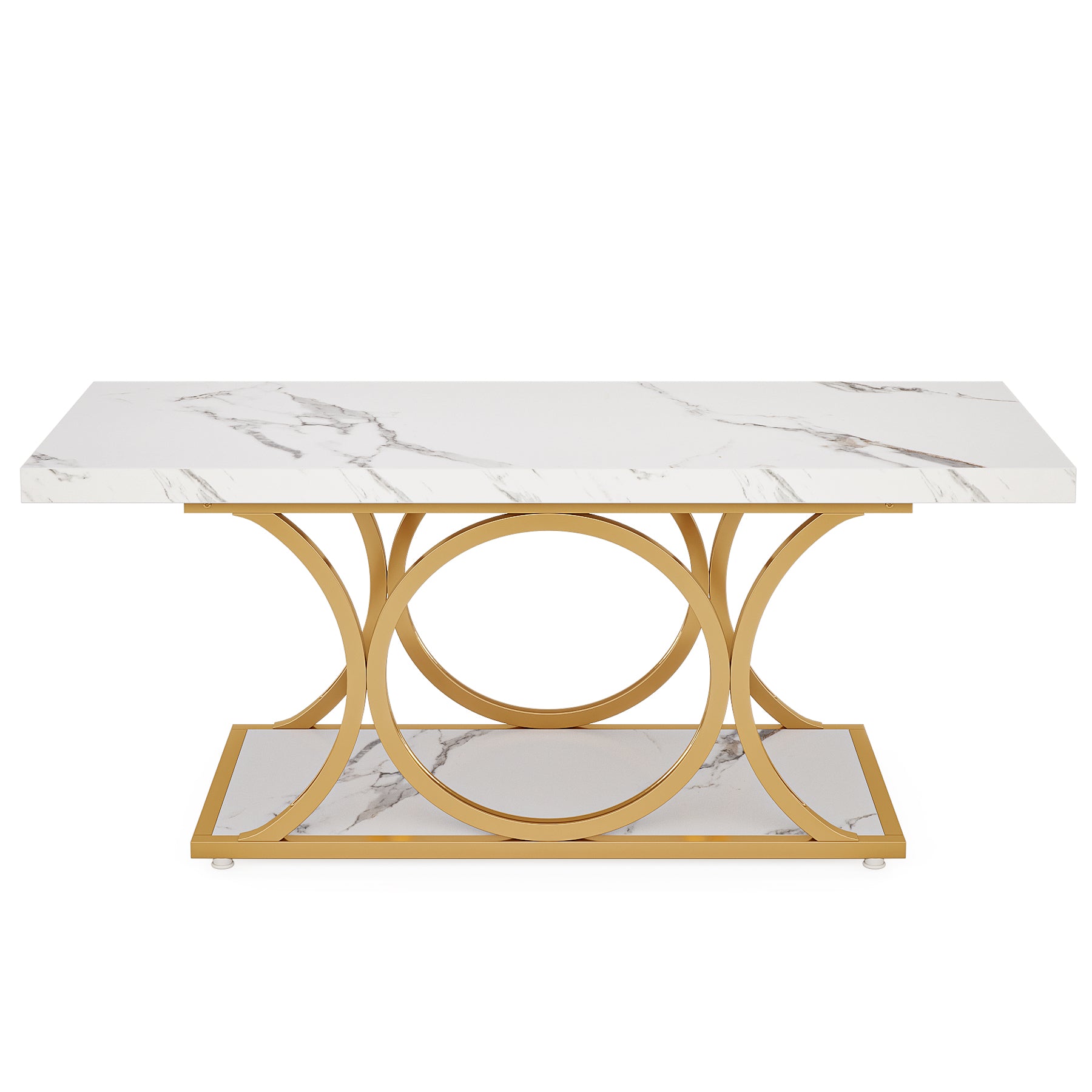 47.24-inch Modern Rectangle Coffee Table in White & Gold