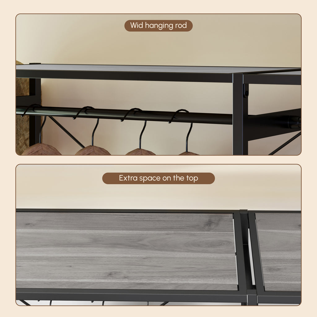 Acacia Wood Garment Racks with Shelves and Wicker Drawers