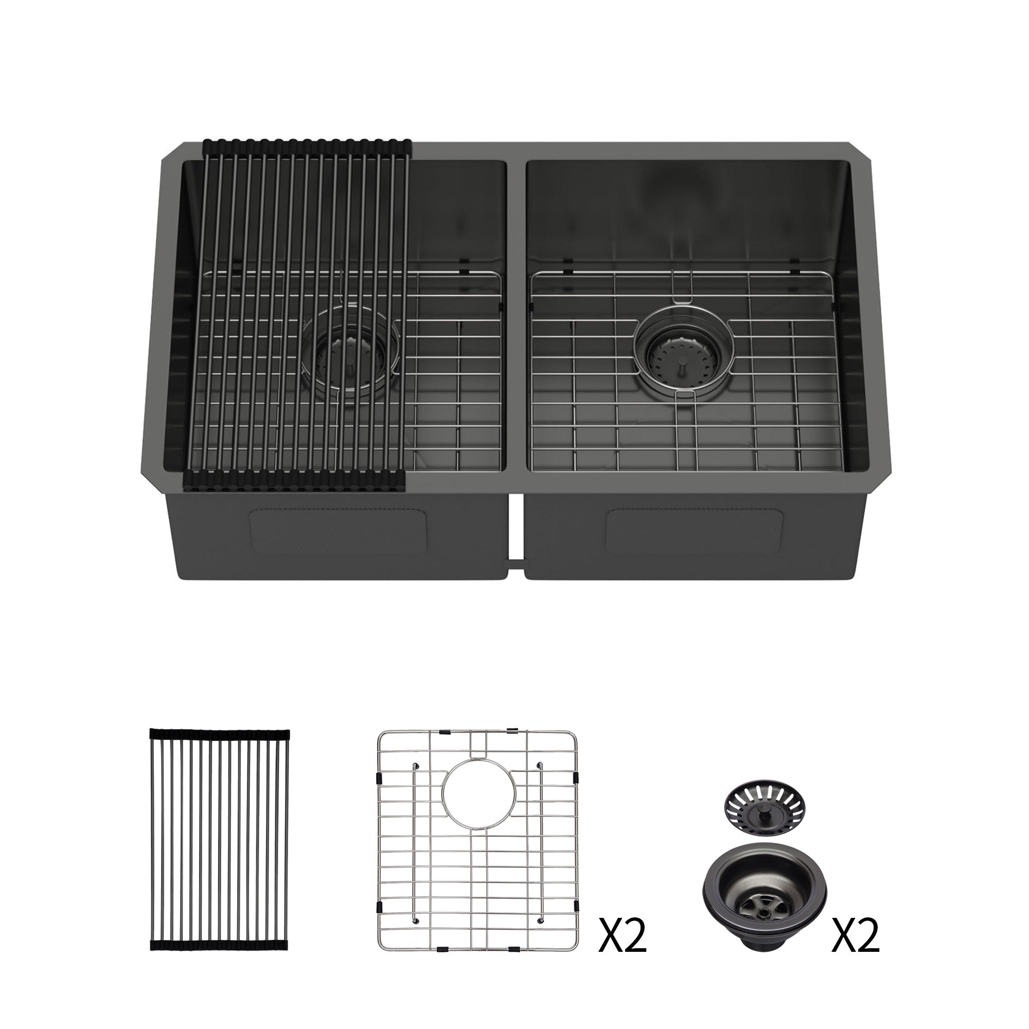 Double Bowl Undermount Sink - 33"x19"x10" Gunmetal