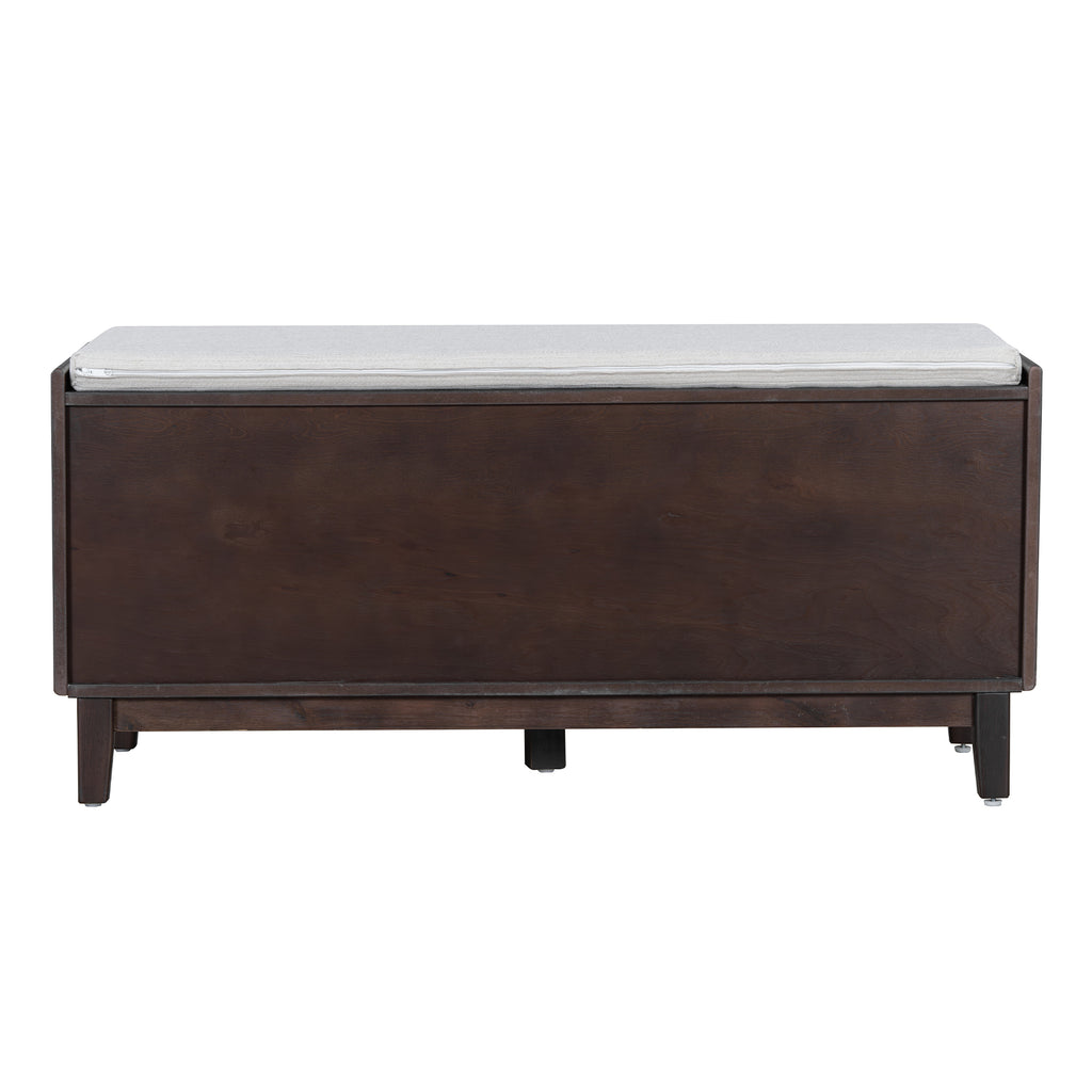 TREXM Boho Rattan Entryway Bench with Storage