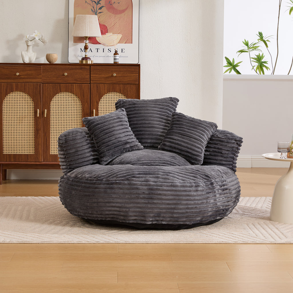 Single Bean Bag Chair with Pillows & Armrest