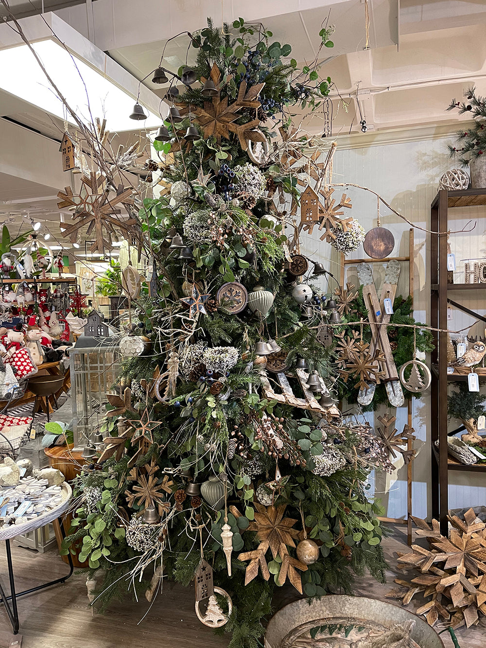 Large Fir Wood Snowflake Ornaments - Set of 2