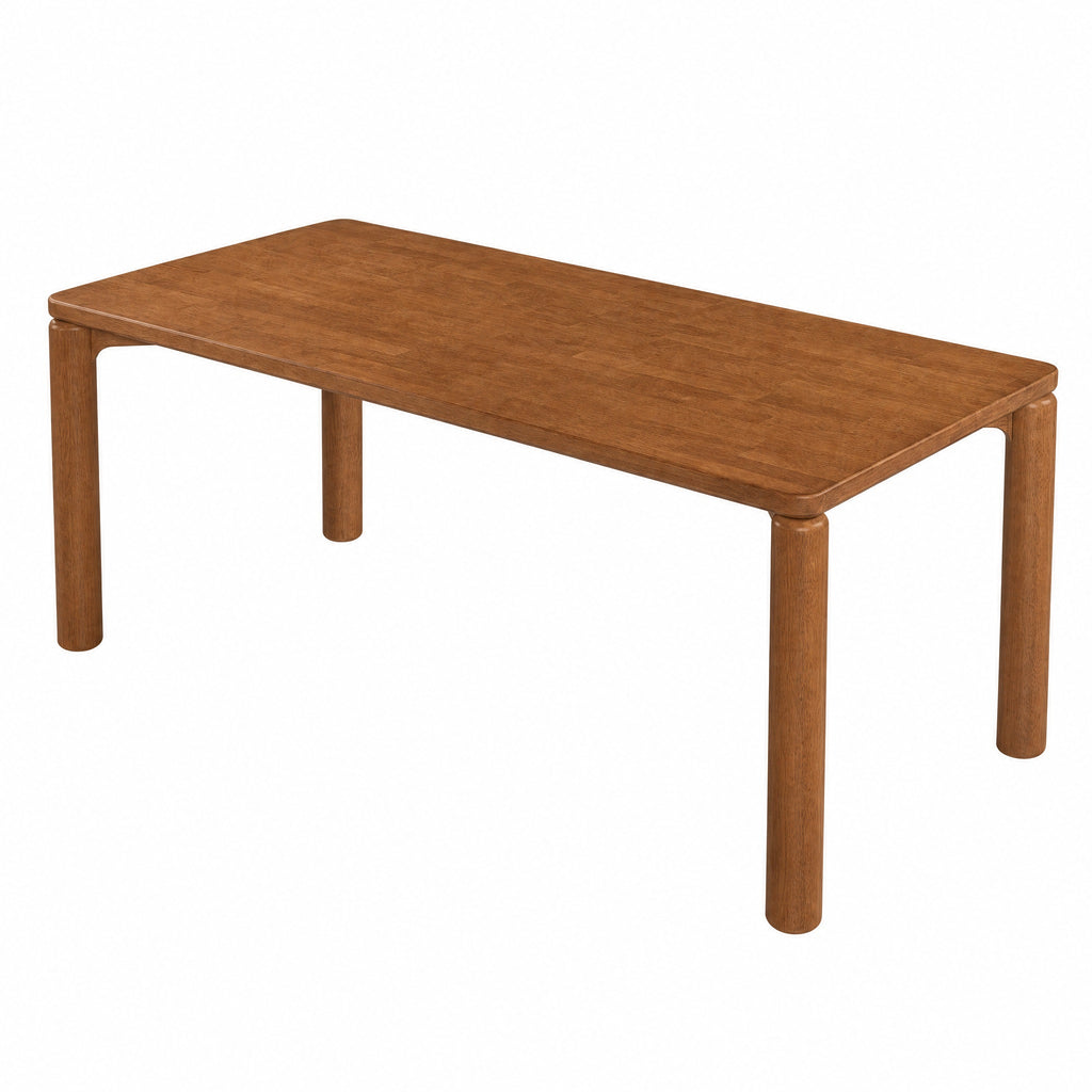 7-Piece Dining Table Set for 6, 70-Inch Walnut Rubber Wood with Upholstered Chairs
