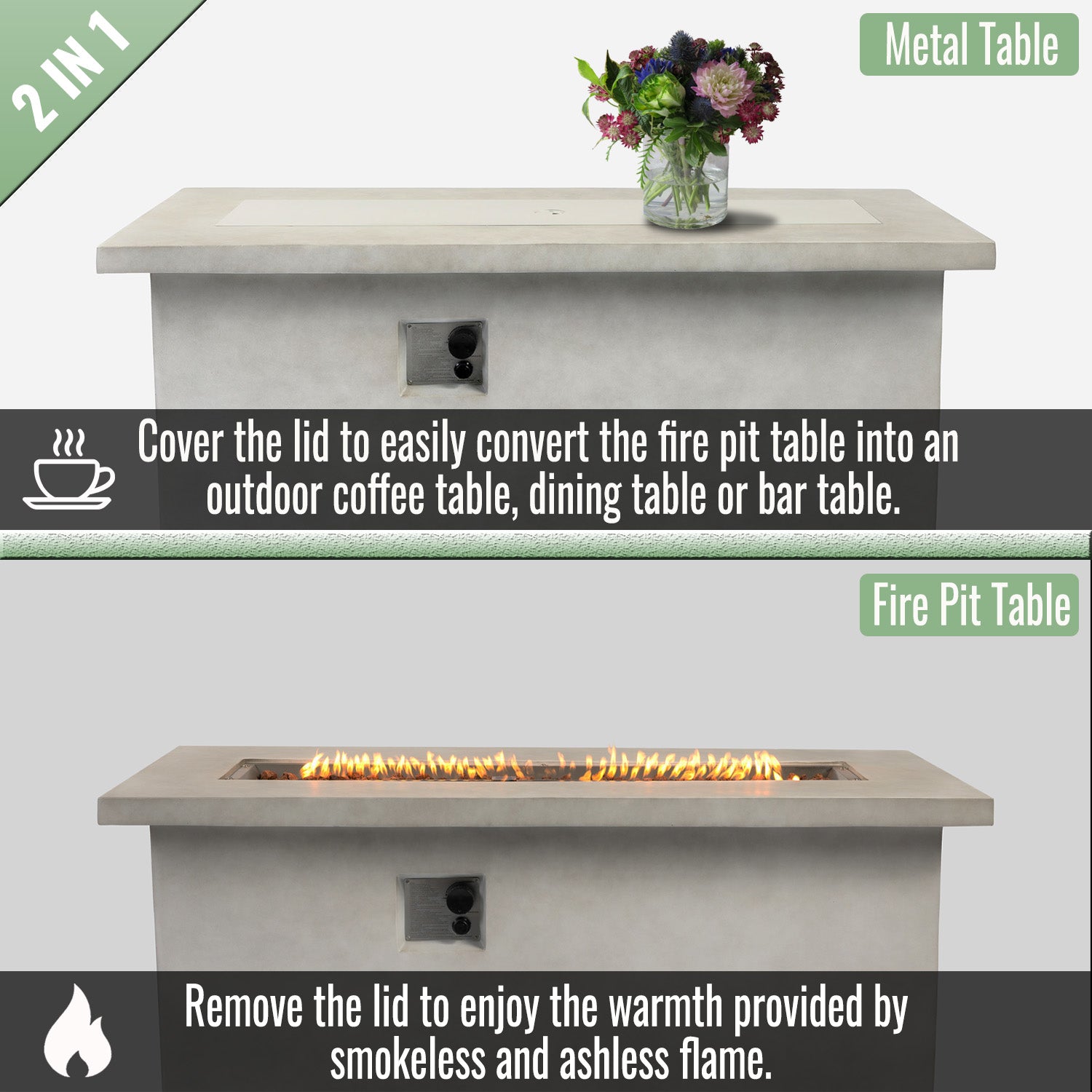 60" Propane Gas Fire Pit Table
