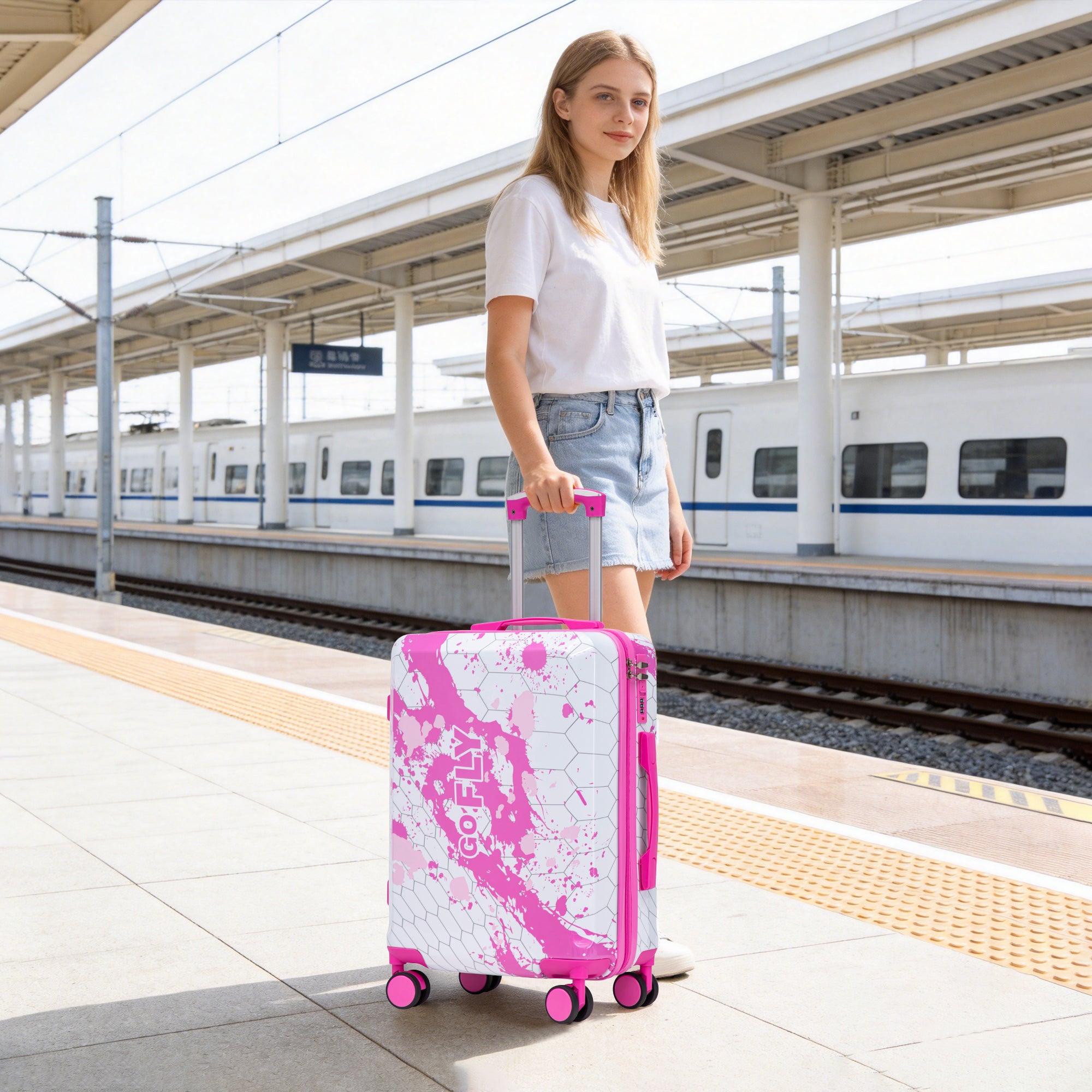 20 Inch PC Spinner Wheel Luggage - Pink