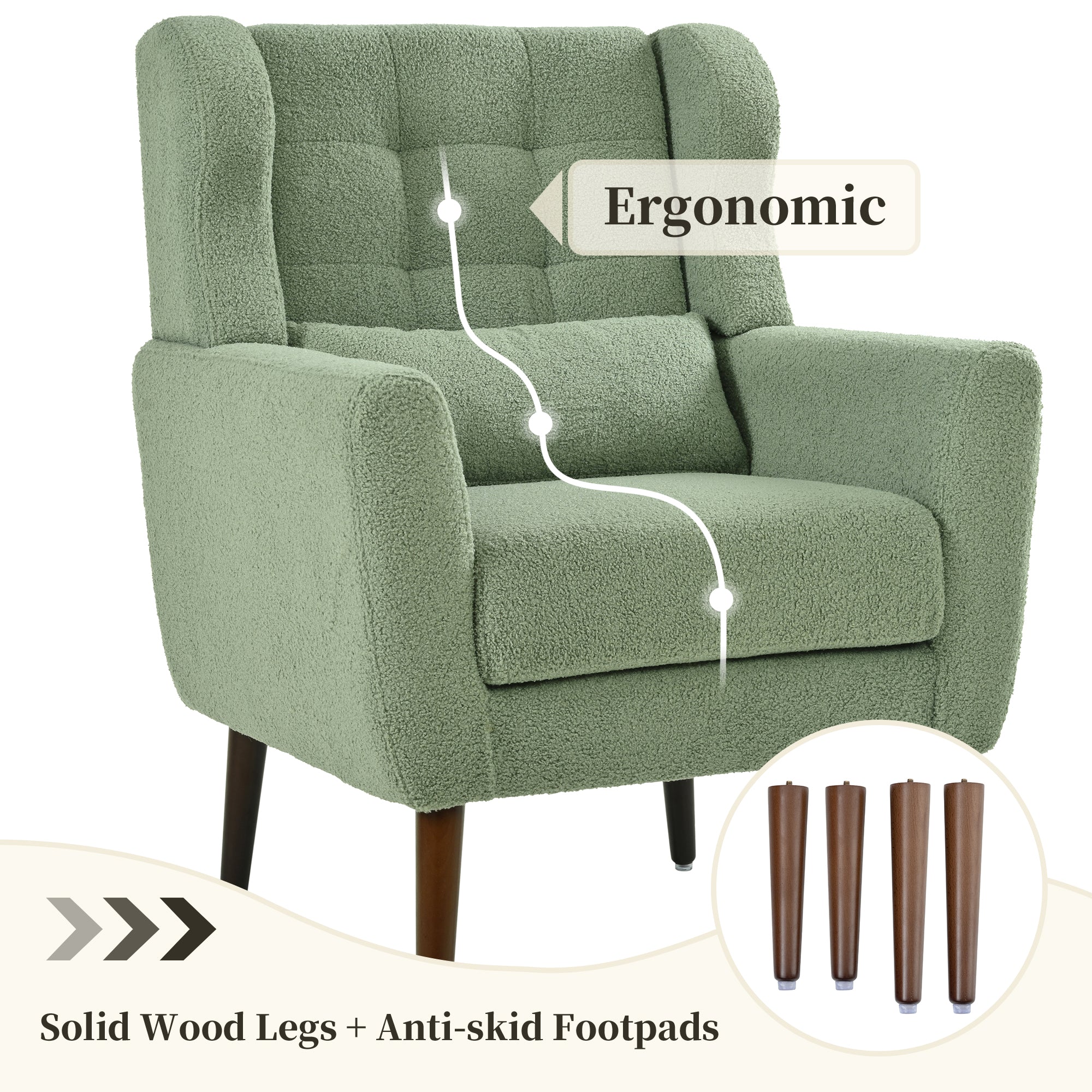 Modern Accent Chair in Light Green Teddy Fabric