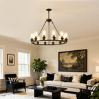 Black Wagon Wheel Chandelier - 34.5 Inch Modern Farmhouse