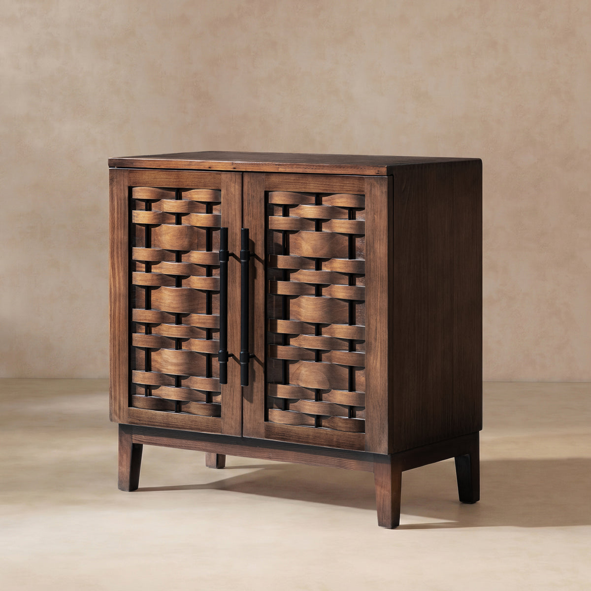 Koa 35-Inch Woven Wood Cabinet, Dark Brown