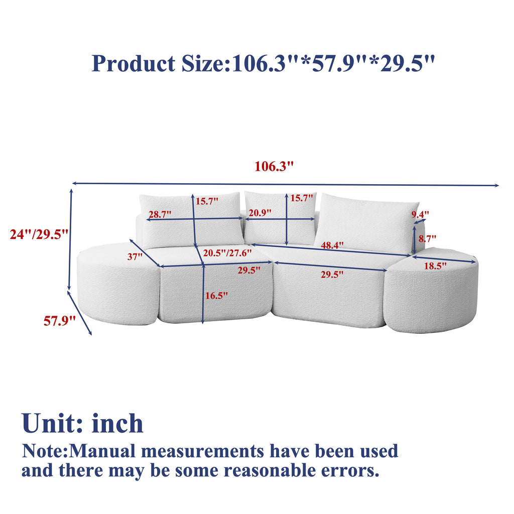 106.3-Inch V-Shaped Modular Sofa Set in Chenille Fabric