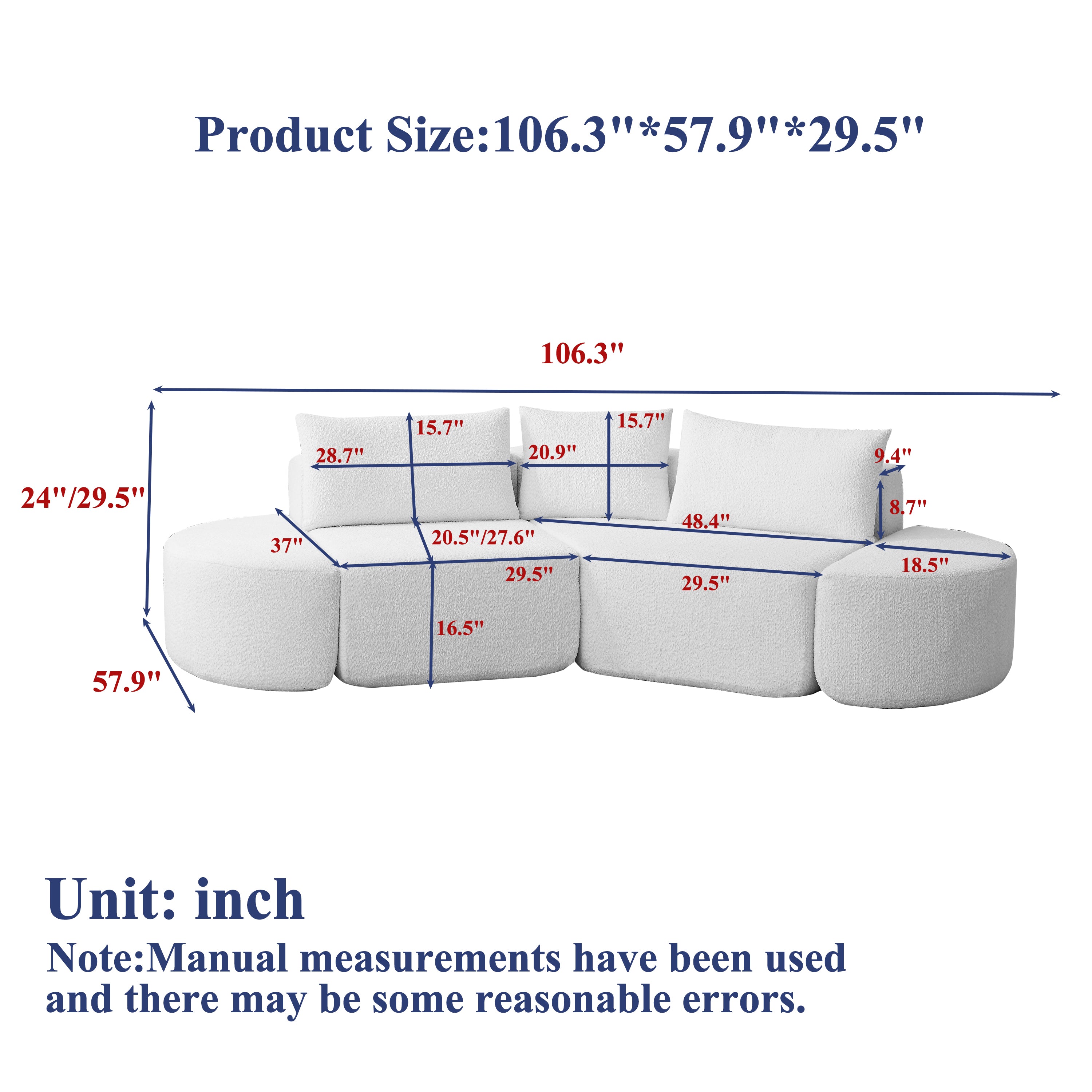 106.3-Inch V-Shaped Modular Sofa Set in Chenille Fabric