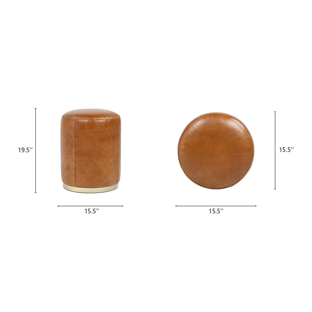 Nico 16" Round Leather Ottoman Stool, Camel