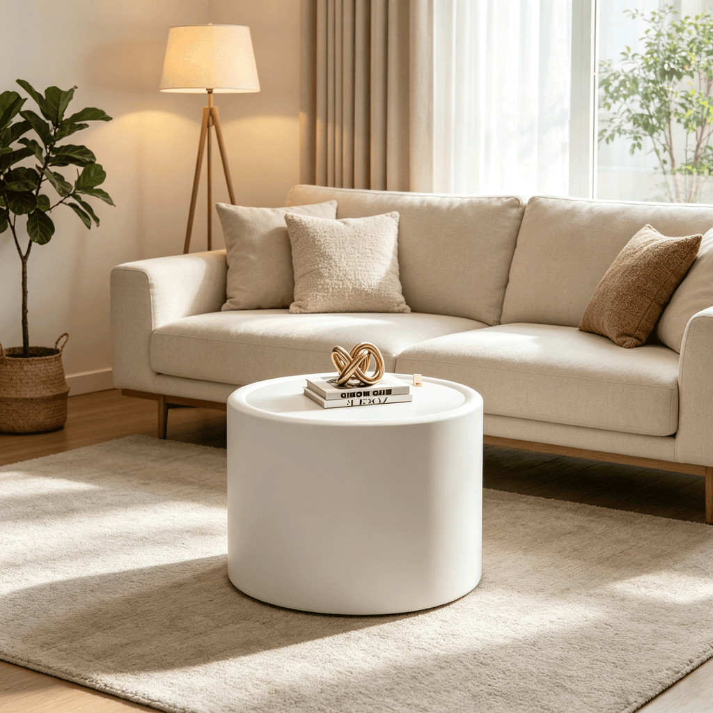 White Round Coffee Table with Tempered Glass Top