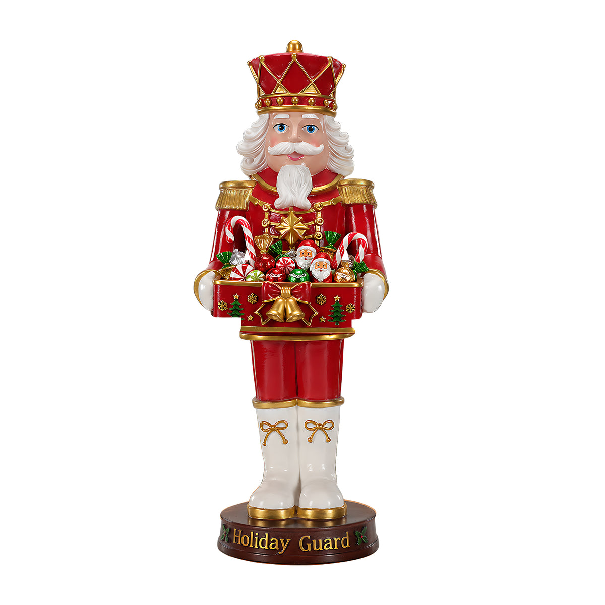 Christmas Nutcracker Soldier Statue with Serving Tray, Red and White