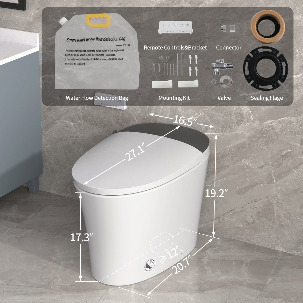 Elongated Smart Toilet with Bidet,Smart Toilet with ADA Comfort Height Heated Seat,MAP 1000g Powerful Flush,Warm Water/Dryer,Night Light,Dual-Flush 1/1.28GPF for Bathrooms.