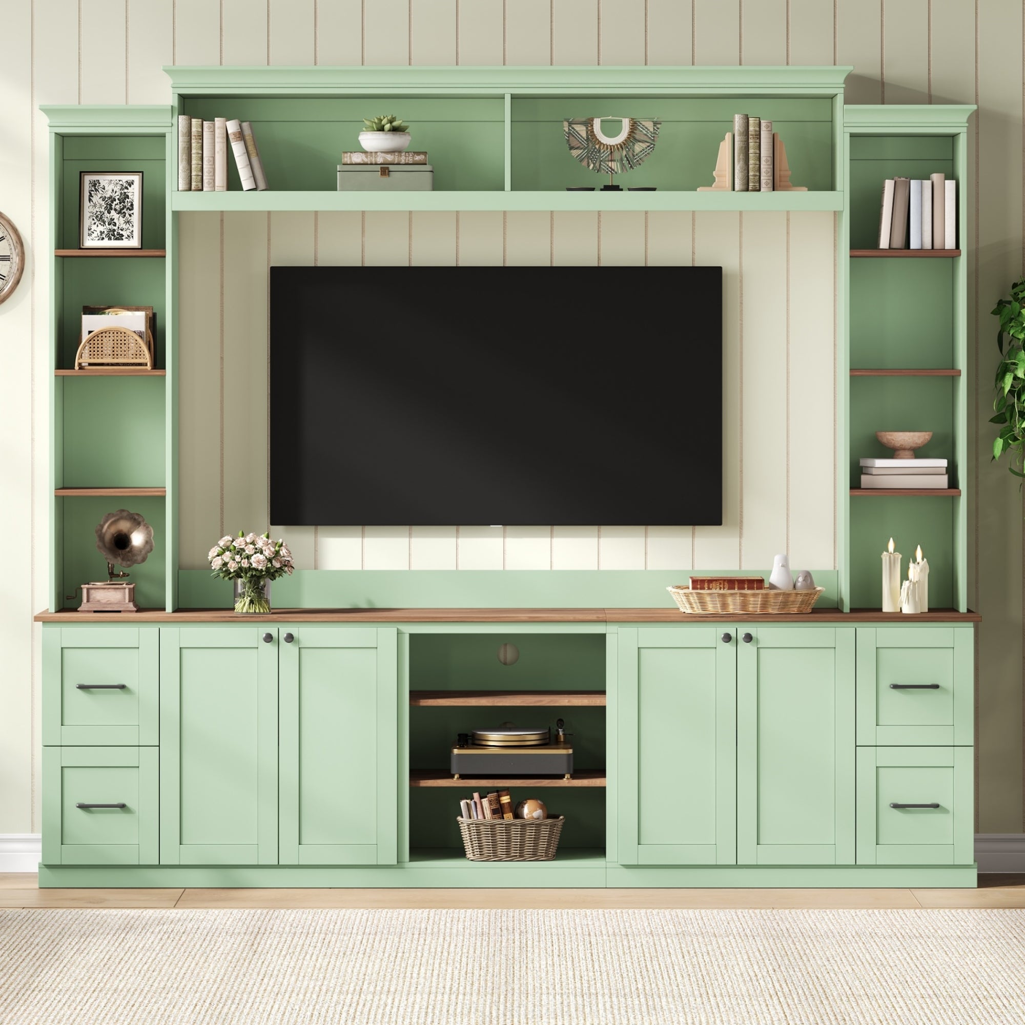 4-in-1 Entertainment Center Wall Unit with Bookshelf for TVs Up to 70"