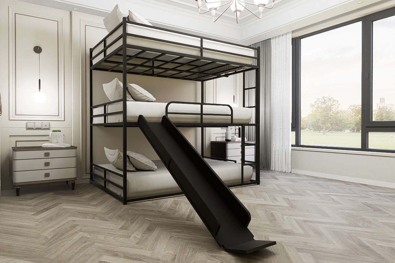 Metal Full Size Loft Bed with Slide and Ladder