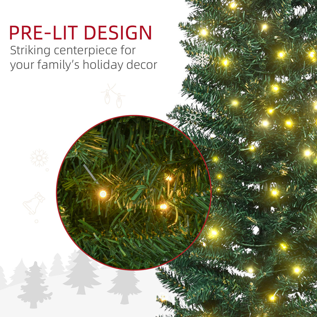 HOMCOM 7-Foot Slim Noble Fir Pre-Lit Artificial Christmas Tree, 200 Warm White Lights
