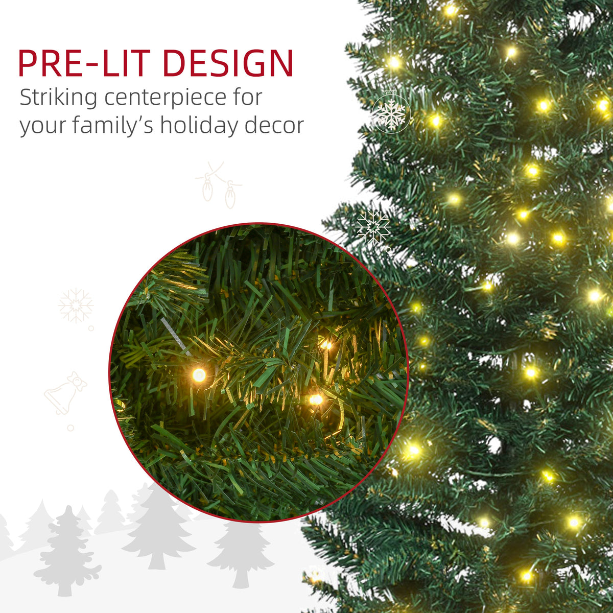 HOMCOM 7-Foot Slim Noble Fir Pre-Lit Artificial Christmas Tree, 200 Warm White Lights