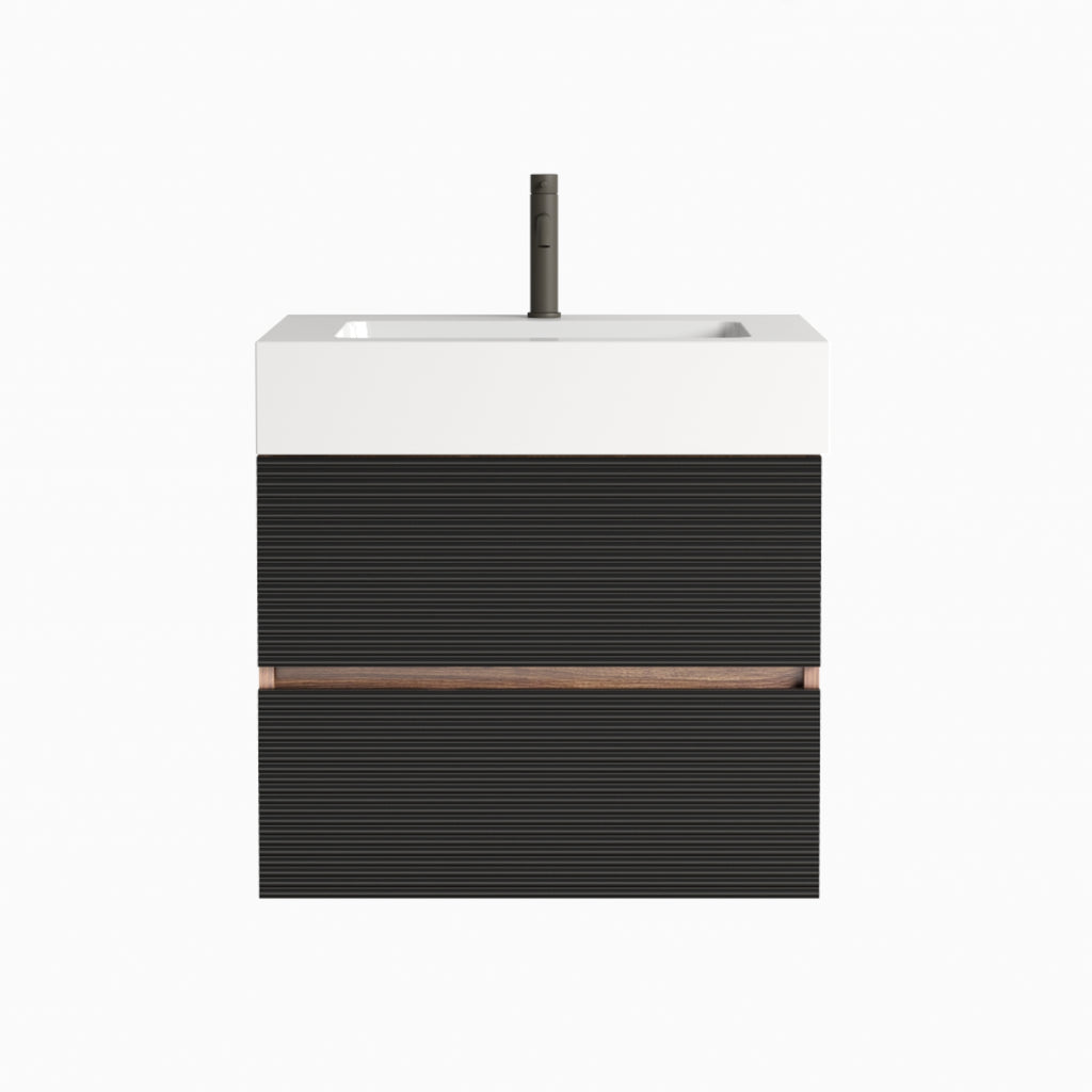 Grace 24-Inch Wall-Mounted Bathroom Vanity with Solid Surface Sink, Walnut and Black