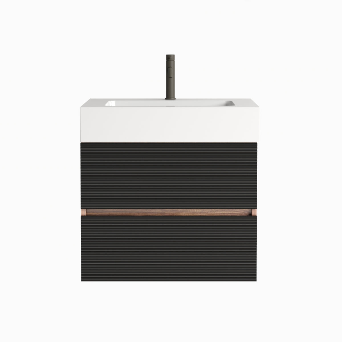 Grace 24-Inch Wall-Mounted Bathroom Vanity with Solid Surface Sink, Walnut and Black