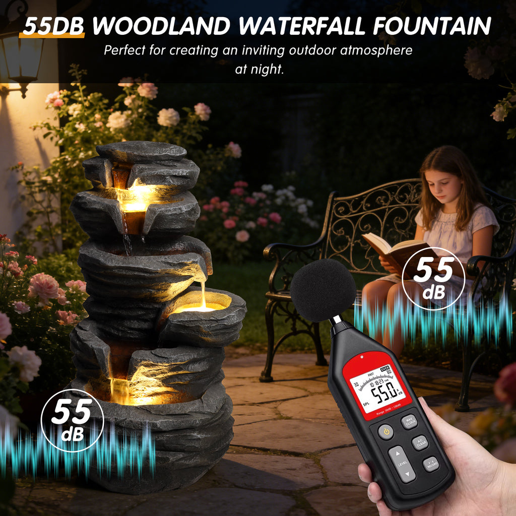 Outdoor Waterfall Fountain with Lights