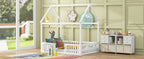 Full Size Wood House Bed with Fence and Door