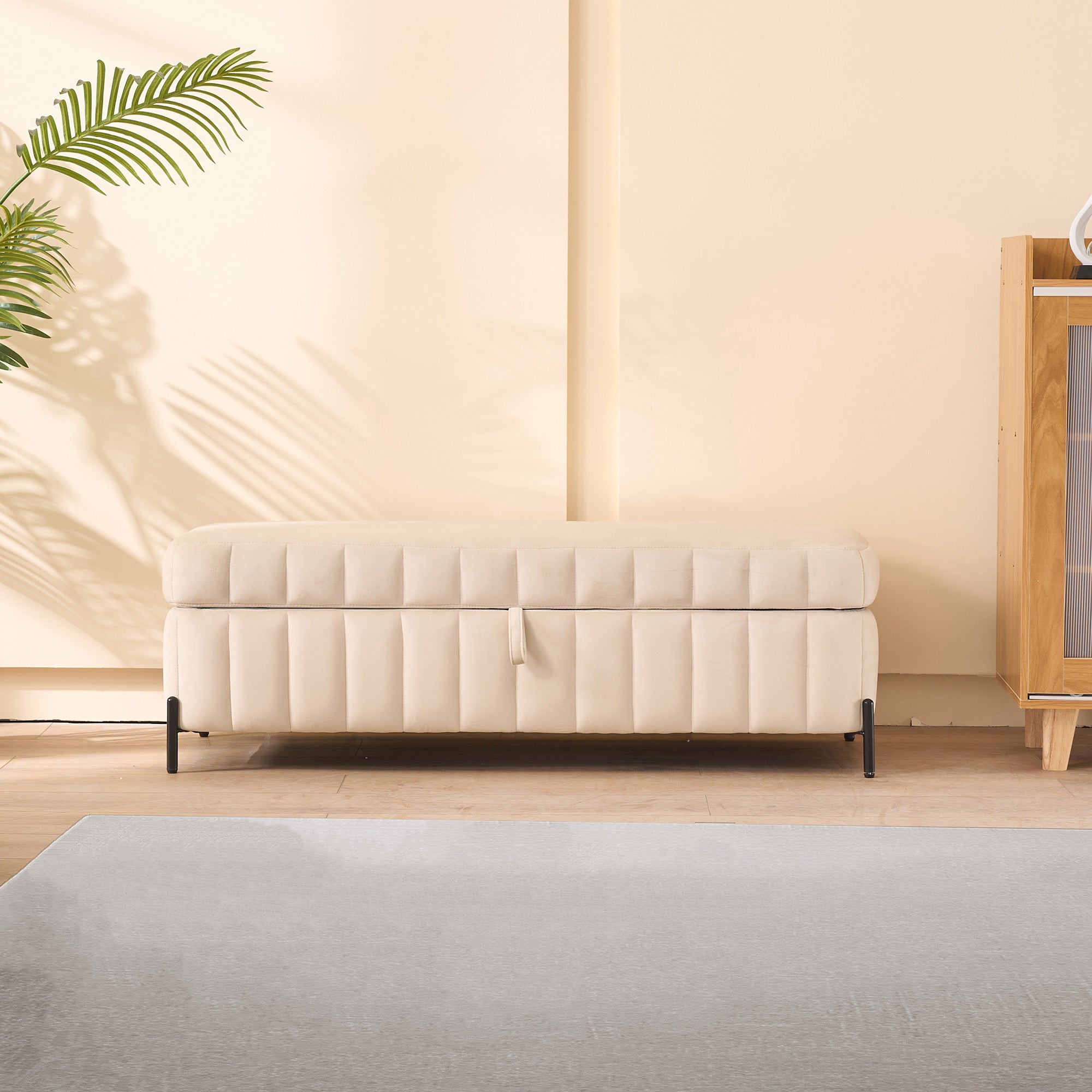 Upholstered Velvet Storage Bench Ottoman